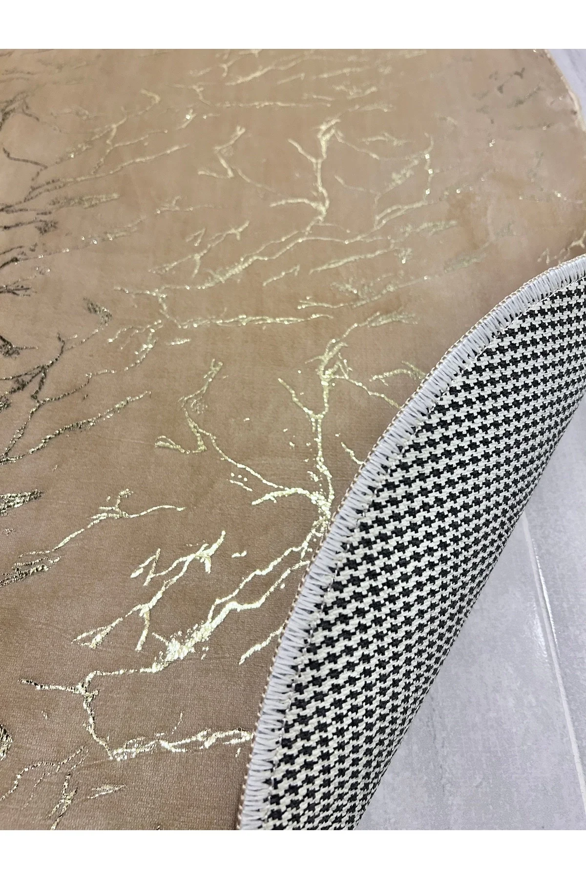 Simli Bambu Kaymaz Deri Taban 2li Set Klozet Cappicino Gold Banyo Paspas Takımı