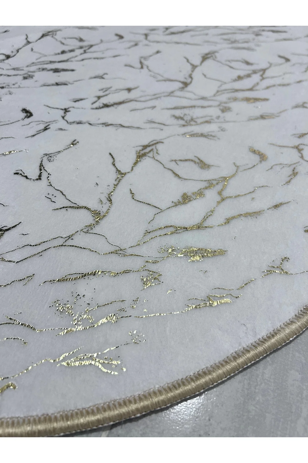 Simli Bambu Kaymaz Deri Taban 2li Set Klozet Beyaz Gold Banyo Paspas Takımı