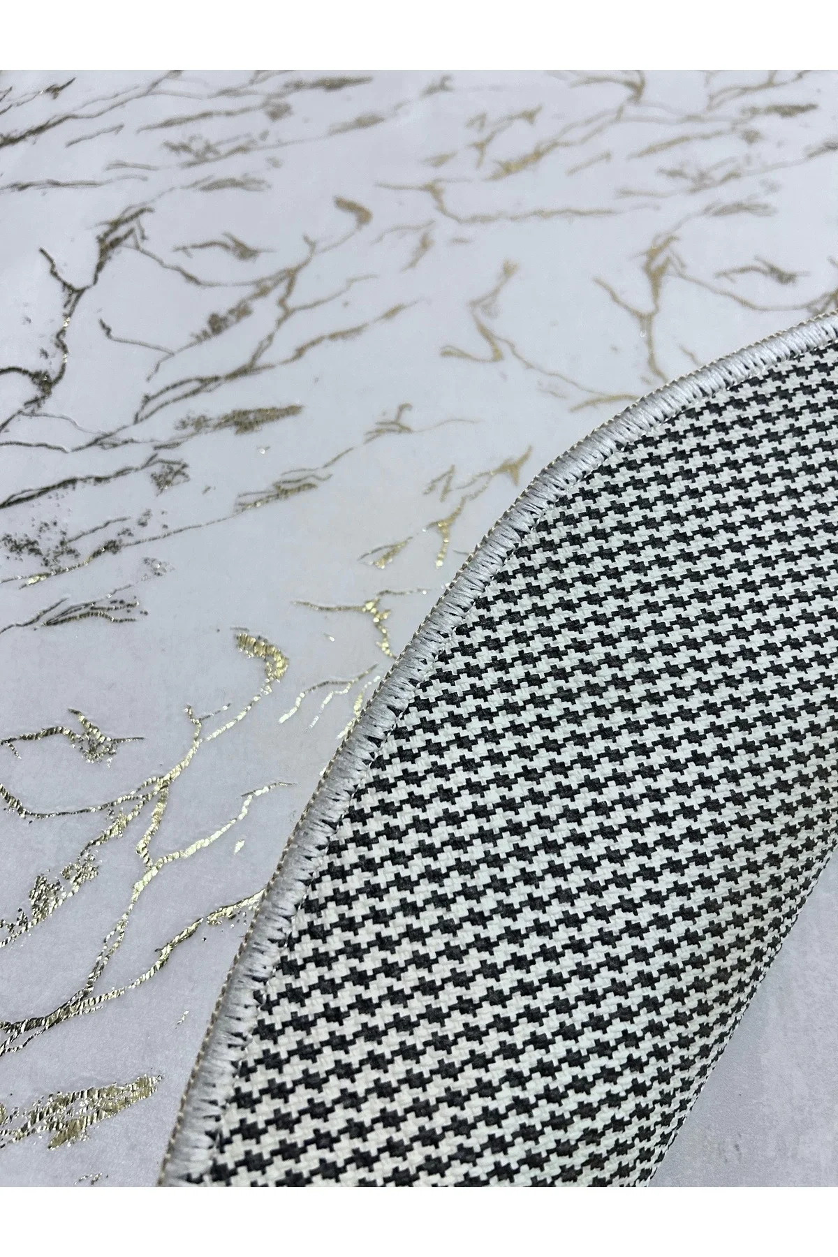 Simli Bambu Kaymaz Deri Taban 2li Set Klozet Beyaz Gold Banyo Paspas Takımı