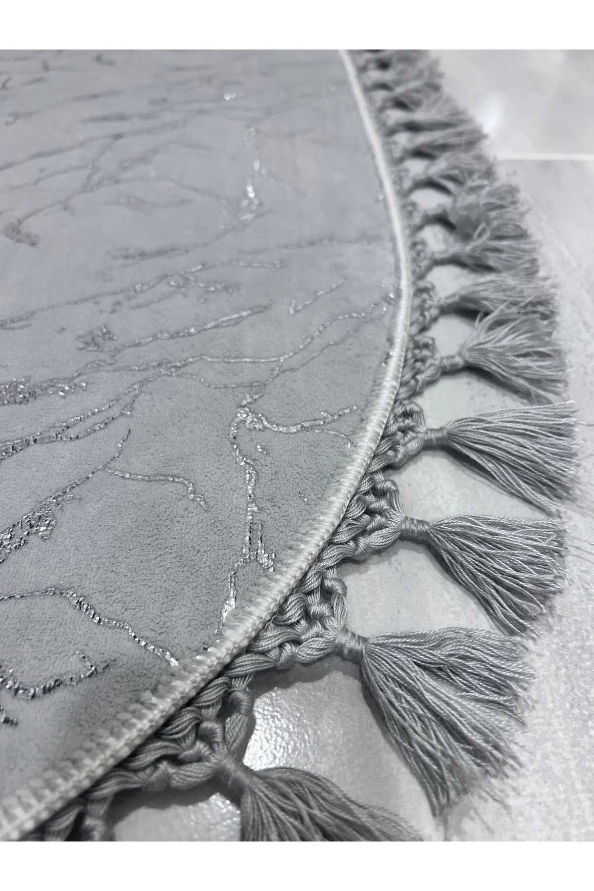 Simli Bambu Kaymaz Deri Taban 2li Set Klozet Gri Gümüş Banyo Paspas Takımı