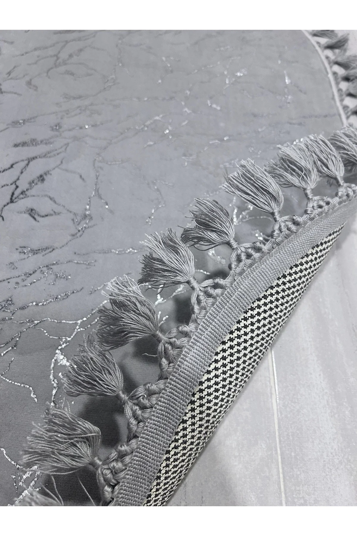 Simli Bambu Kaymaz Deri Taban 2li Set Klozet Gri Gümüş Banyo Paspas Takımı