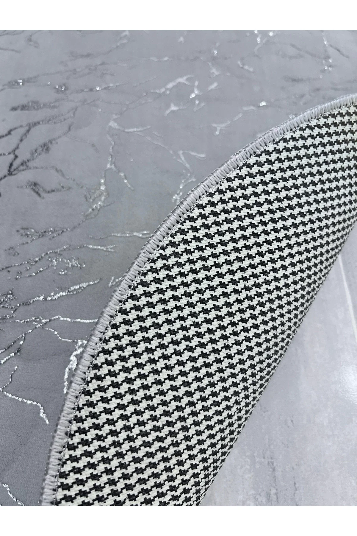 Simli Bambu Kaymaz Deri Taban 2li Set Klozet Gri Gümüş Banyo Paspas Takımı