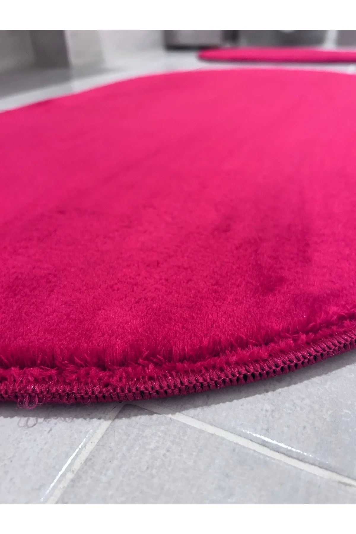 Peluş Puffy Bambu Kaymaz Deri Taban 2li Set Klozet Kırmızı Banyo Paspas Takımı