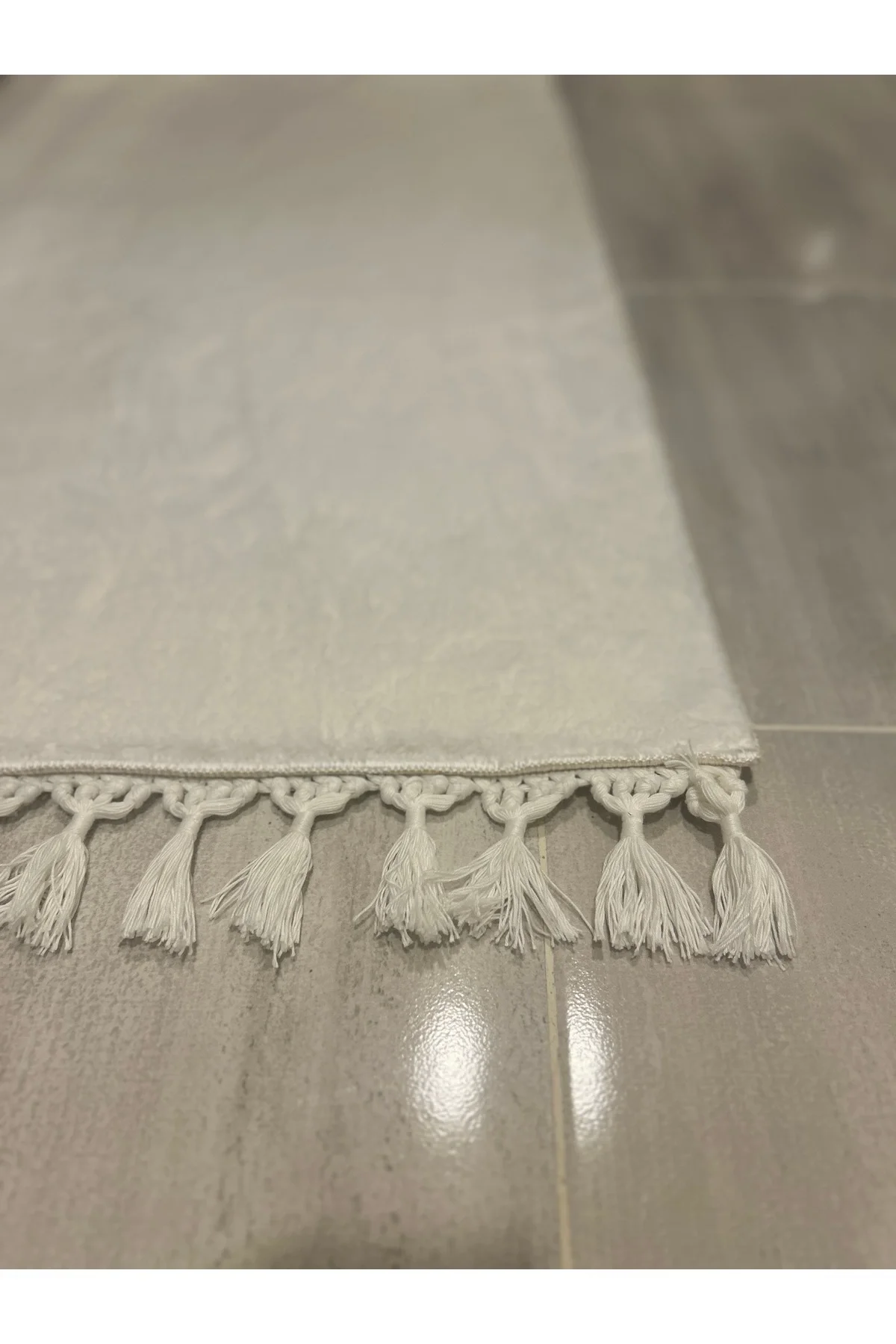 Peluş Puffy Kaymaz Taban Yumuşak Banyo Paspas Takımı Beyaz Dikdörtgen