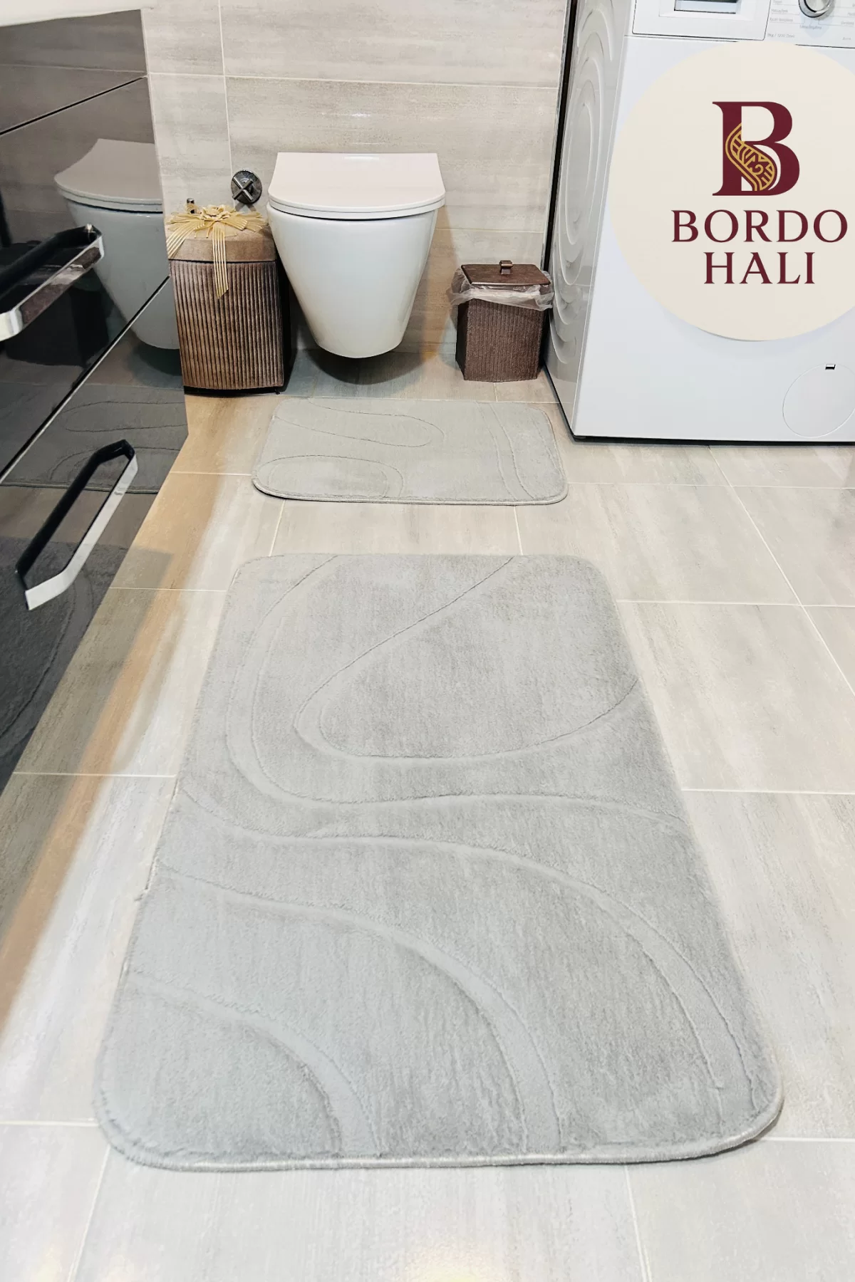 Alura Kaymaz Tabanlı Yumuşak Banyo Paspası – Açık Gri / Antrasit / Beyaz / Siyah / Krem | Bordo Halı