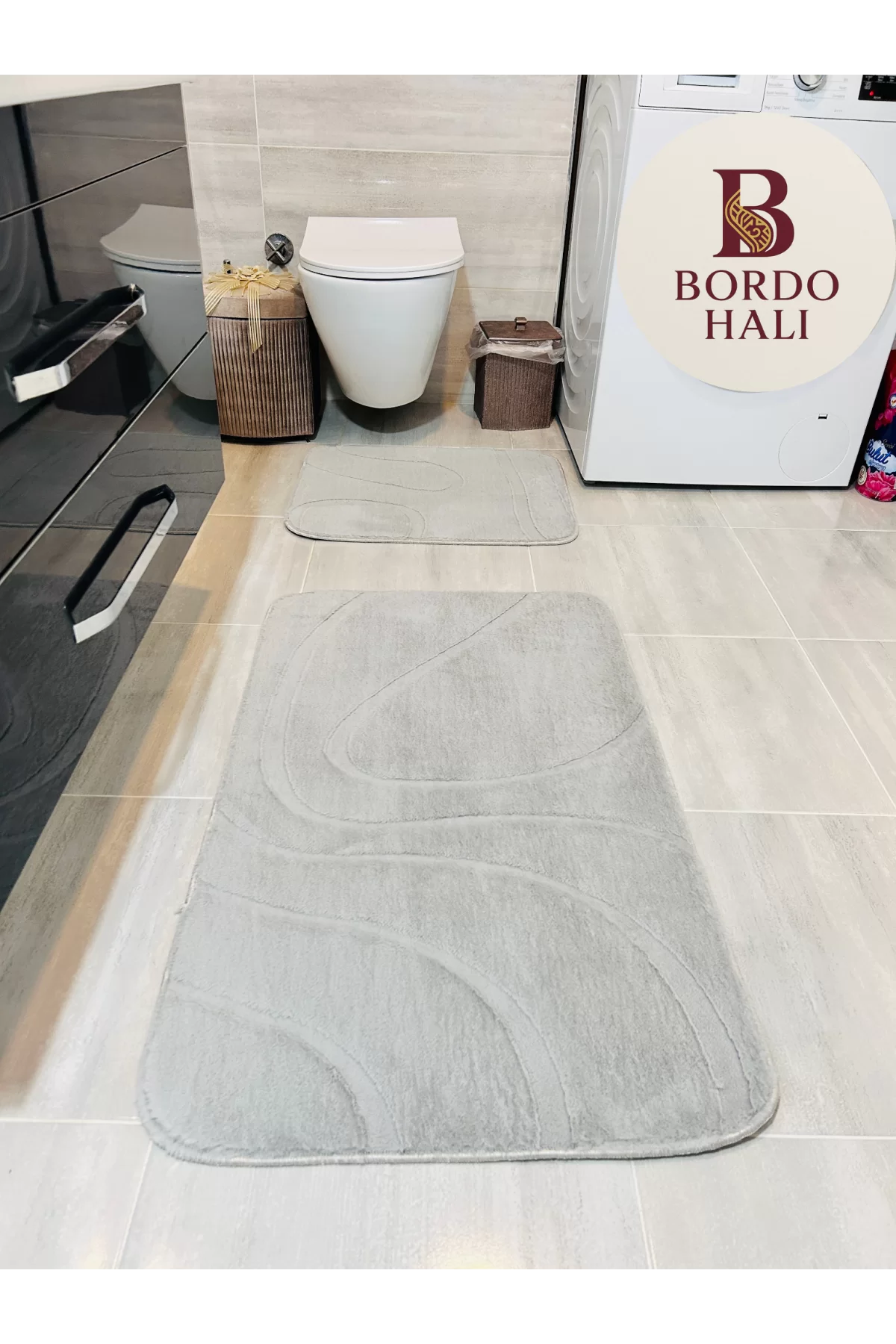 Alura Kaymaz Tabanlı Yumuşak Banyo Paspası – Açık Gri / Antrasit / Beyaz / Siyah / Krem | Bordo Halı