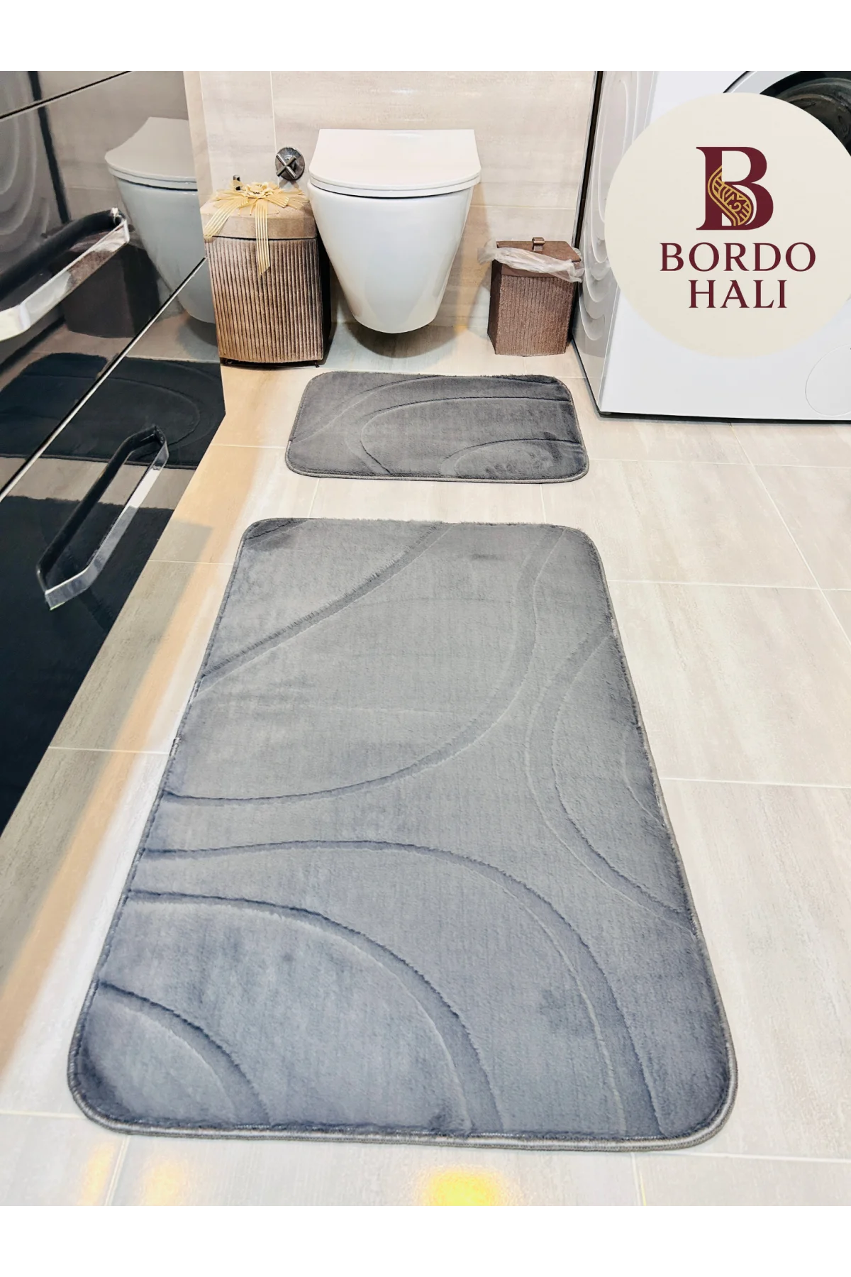 Alura Kaymaz Tabanlı Yumuşak Banyo Paspası – Açık Gri / Antrasit / Beyaz / Siyah / Krem | Bordo Halı
