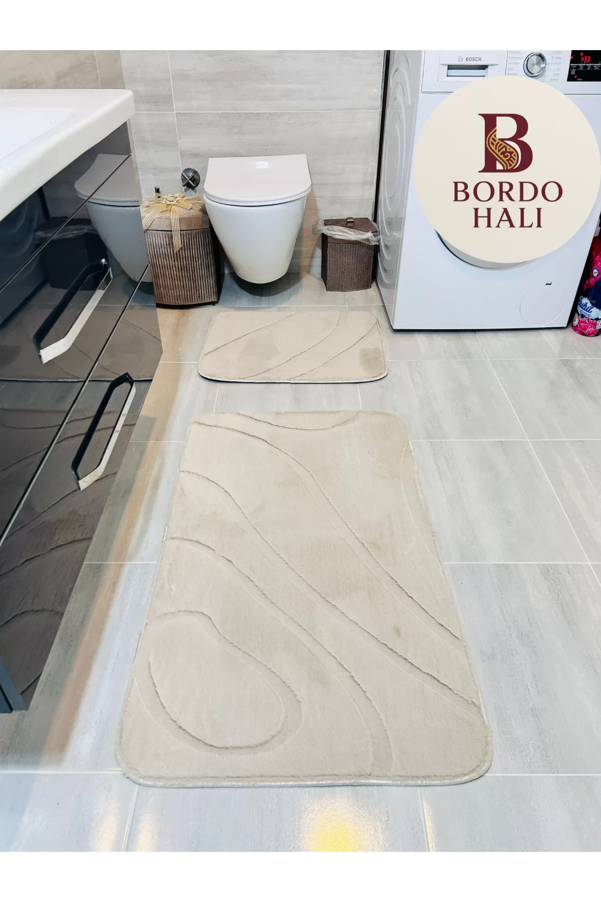 Alura Kaymaz Tabanlı Yumuşak Banyo Paspası – Açık Gri / Antrasit / Beyaz / Siyah / Krem | Bordo Halı