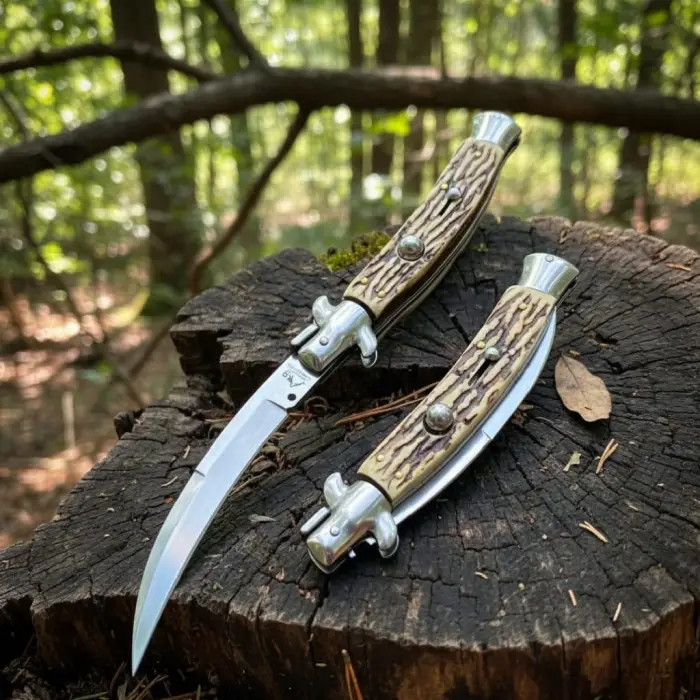 Akc Geyik Boynuzu İtalyan Stiletto Curved Blade Pocket Knife