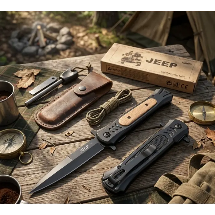 Jeep Ahşap Kabze Black Kamp Çakısı