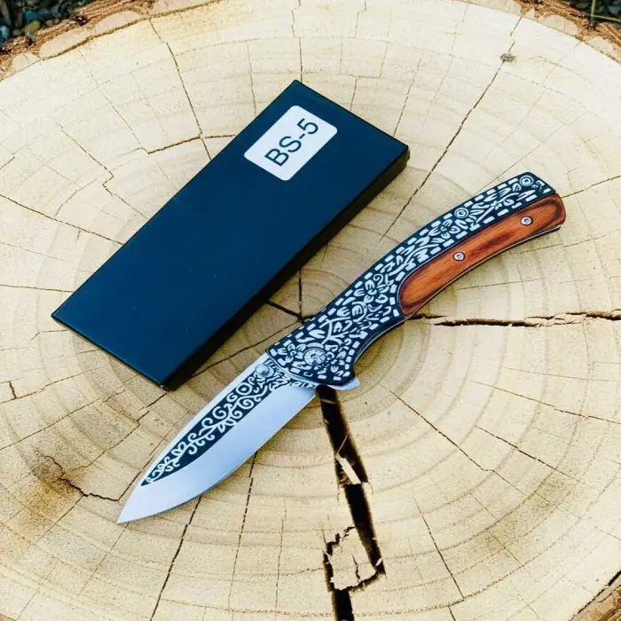 AlsepeteAvm  AlsepeteAvm BS-5 İşlemelİ Ahşap Kabze Survival Kamp Çakısı