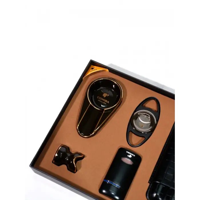 AlsepeteAvm Çakmak Kesici Kılıf Küllük Sehpa Beşli Siyah Puro Seti CST0261