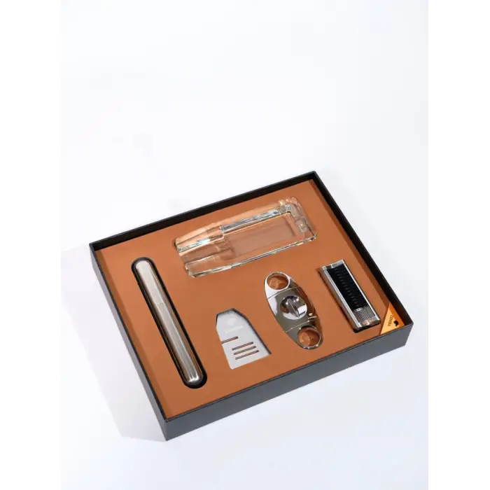 AlsepeteAvm Çakmak Kesici Tüp Küllük Sehpa Beşli Gümüş Puro Seti CST0268