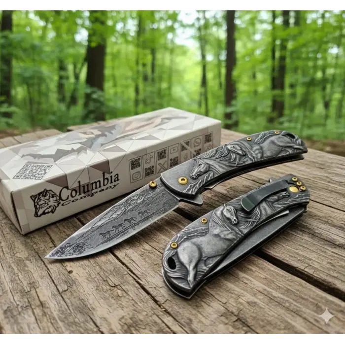 AlsepeteAvm AlsepeteAvm FX-2021-B Black At İşlemeli Kamp Çakısı