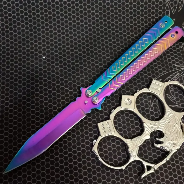 AlsepeteAvm Gökkuşağı Çizgi Desenli Punch Hediyeli Kelebek Çakı