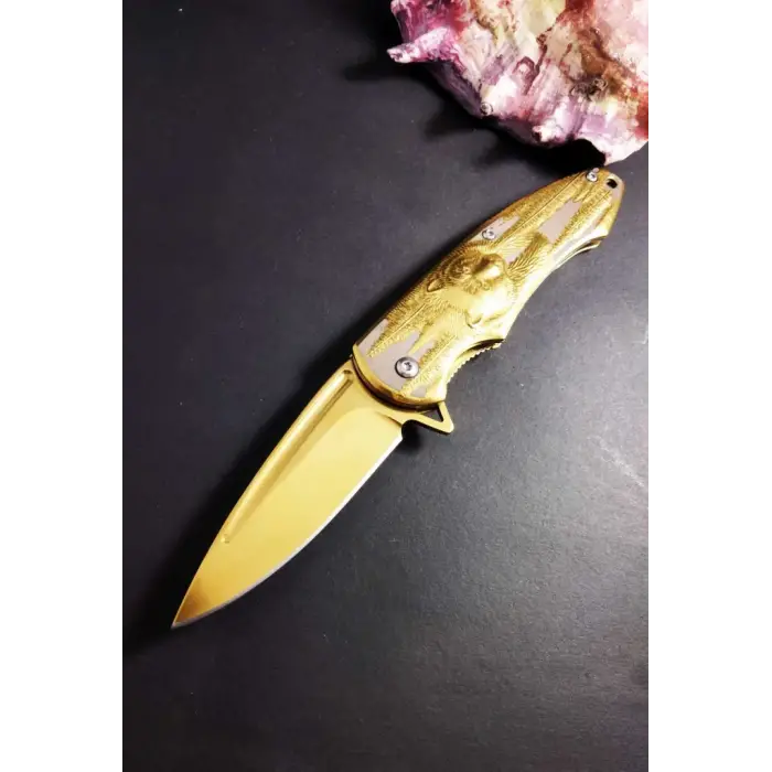 AlsepeteAvm  AlsepeteAvm Gold Ayı İşlemeli Kamp Çakısı