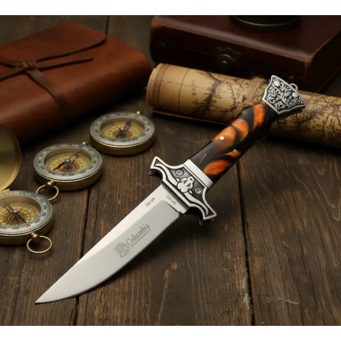 AlsepeteAvm AlsepeteAvm MA-123-E Öküzbaş İşlemeli Sedef Kabze Kamp Çakısı