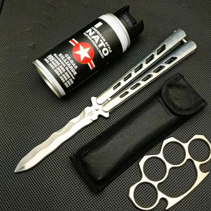 Perclinli Kelebek Bıçak Seti (Biber Gazı ve Punch Hediyeli) - ALSEPETEAVM