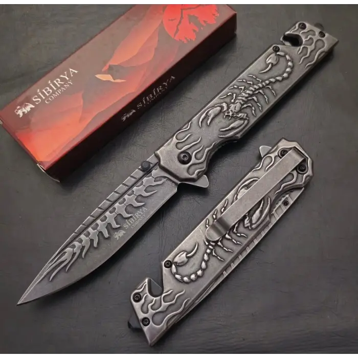 AlsepeteAvm AlsepeteAvm S2076-B Eskitme Akrep Desen İşlemeli Kurtarma Kamp Çakısı