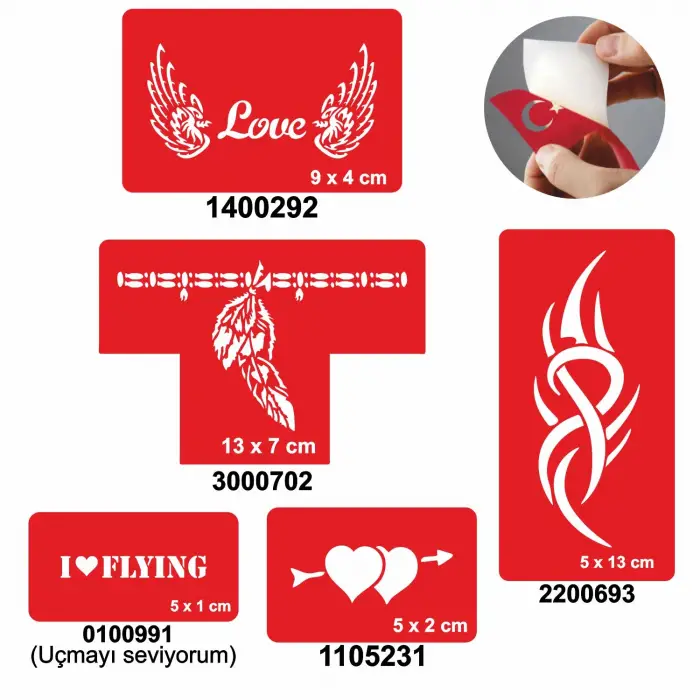 Aşk Kanatlandırır 5li Set Geçici Dövme Kına Şablonu