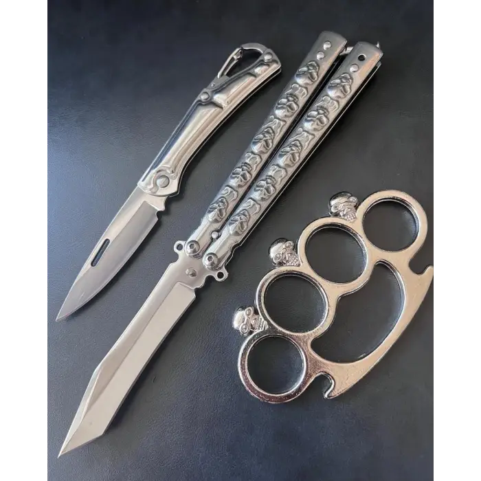 Benchamde Kuru Kafa Desenli Mini Çakı ve Punch Hediye Kamp Seti