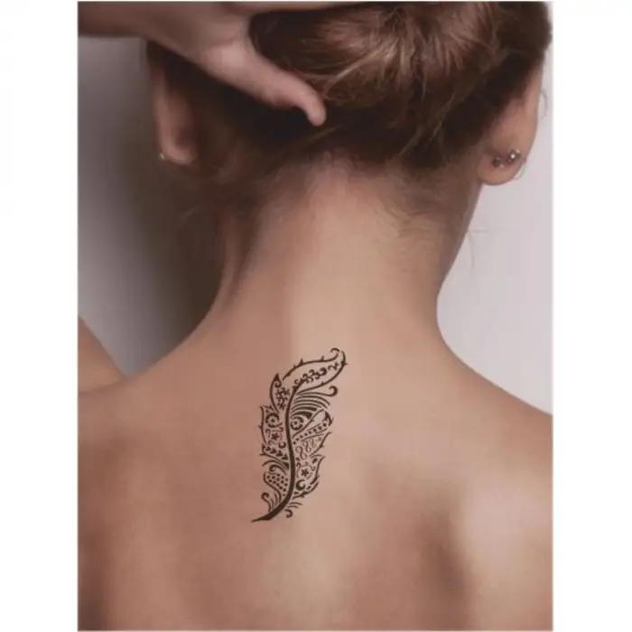 Desenli Kuş Tüyü 252 Tattoo Geçici Dövme Şablonları Kına Kalıpları