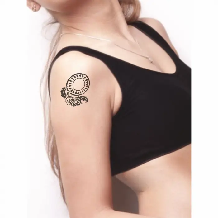 Düş Kapanı(Dream Catcher) Tüy Mandala  Tattoo Geçici Dövme Şablonları Kına Kalıpları
