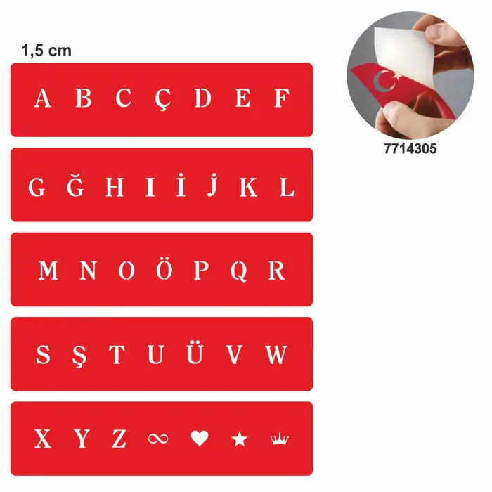 Düz Font Şerit Harf Seti Geçici Dövme Şablonu