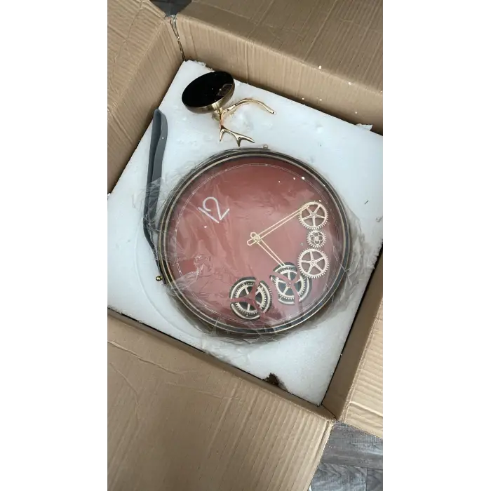 Geyikli Çarklı Duvar Saati Koyu Bej 44x34