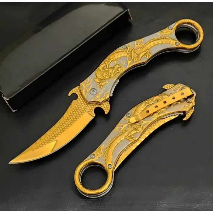 Gold Ejderha Desenli Auto Kamp Çakısı