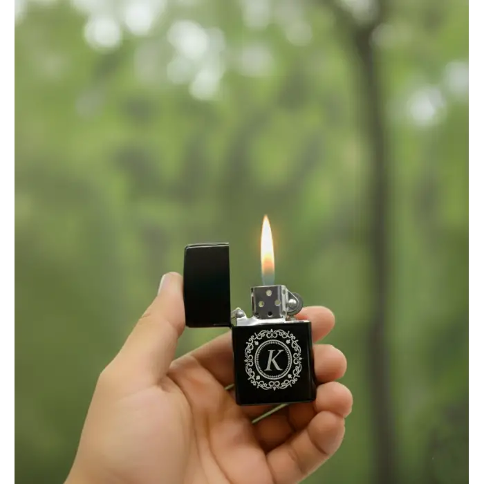 K Harfli Kişiye Özel Harf Baskılı Benzinli Çakmak