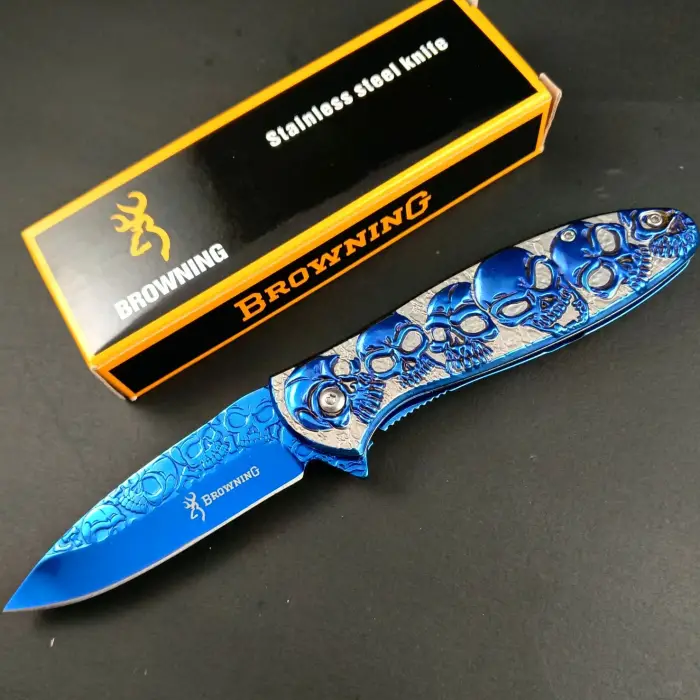 Knivox Browning 2955BL Mavi Kuru Kafa Desenli Kamp Çakısı