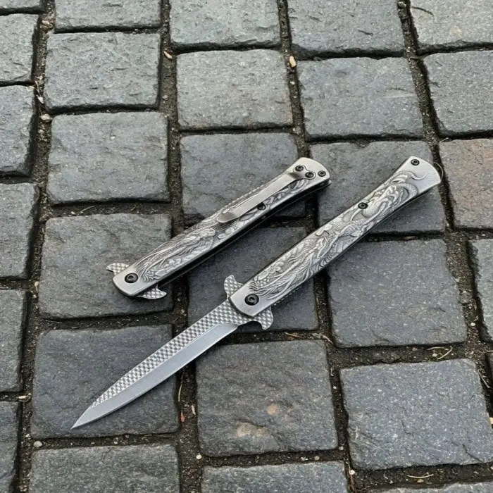 Knivox Black Titanyum Kaplama Ejderha İşlemeli Kamp Çakısı