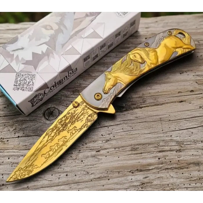 Knivox FX-2021-A Gold At İşlemeli Kamp Çakısı