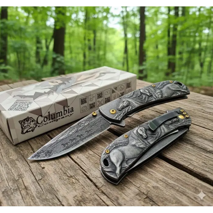 Knivox FX-2021-B Black At İşlemeli Kamp Çakısı