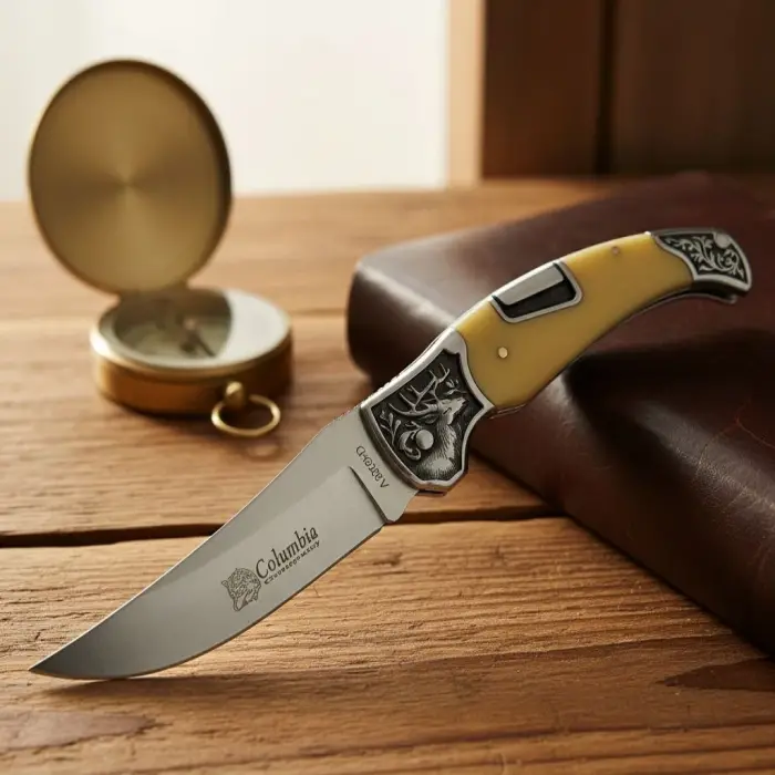 Knivox Geyik İşlemeli Kemik Kabze Manuel Kamp Çakısı