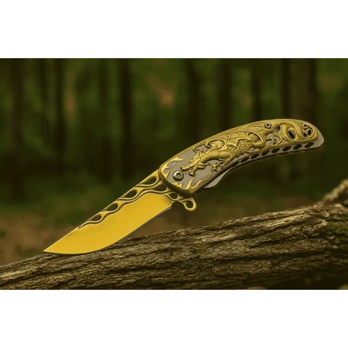 Knivox Gold Ejderha Desenli Kamp Çakısı