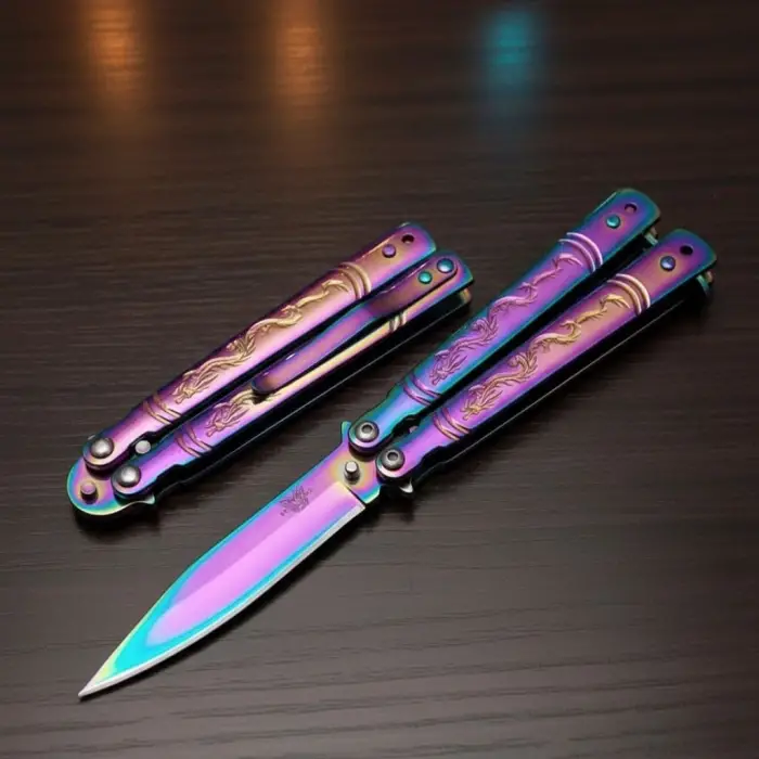 Knivox Mini Ejderha İşlemeli Gökkuşağı Kelebek Bıçak