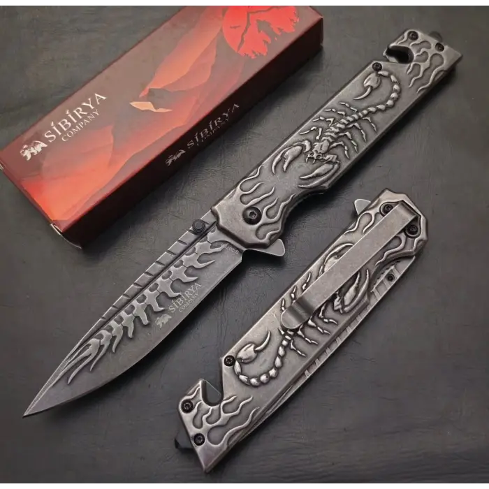 Knivox S2076-B Eskitme Akrep Desen İşlemeli Kurtarma Kamp Çakısı