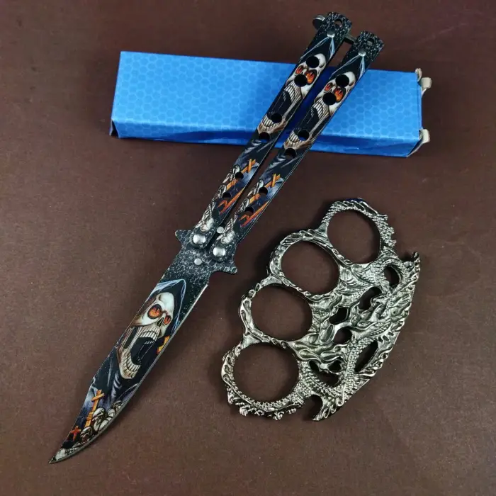 Kuru Kafa Desenli Punch Hediyeli Kelebek Çakı