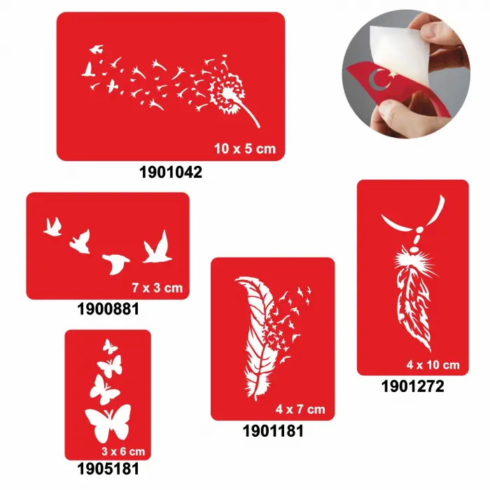 Kuşlar Ve Tüyler 5li Set Geçici Dövme Kına Şablonu