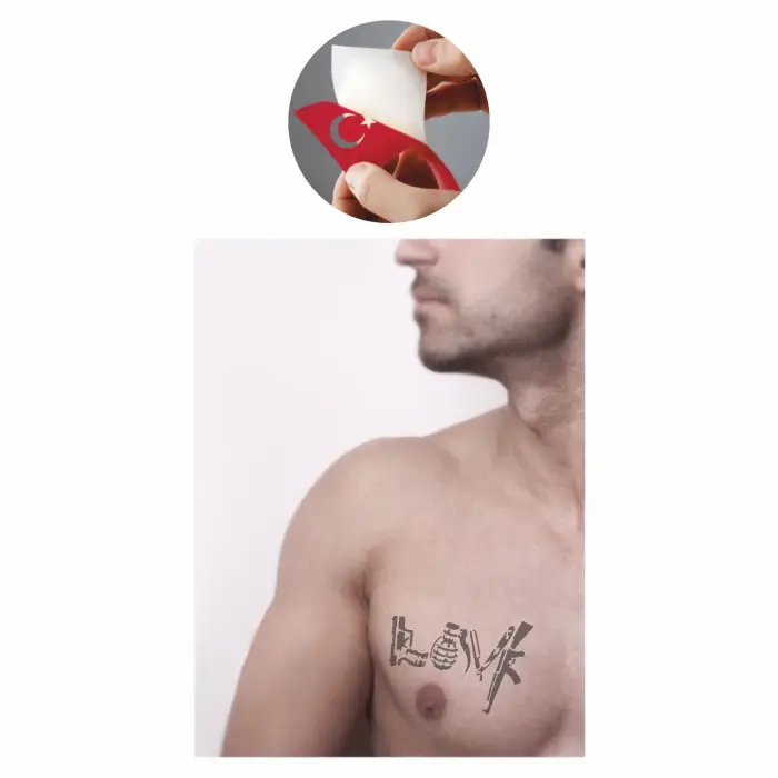 Love Ustura Tabanca Silah  Tattoo Geçici Dövme Şablonları Kına Kalıpları