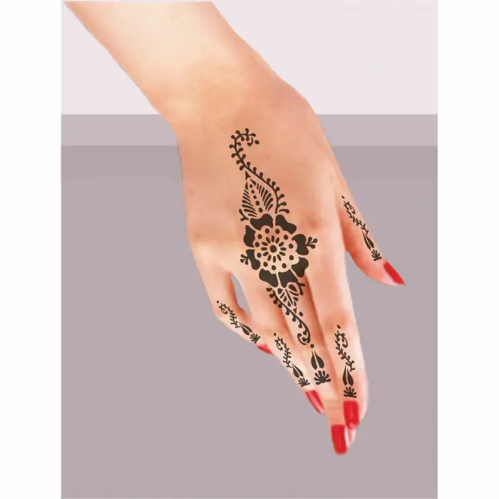 Menekşe Ve Yapraklar 5li Set Geçici Dövme Kına Şablonu