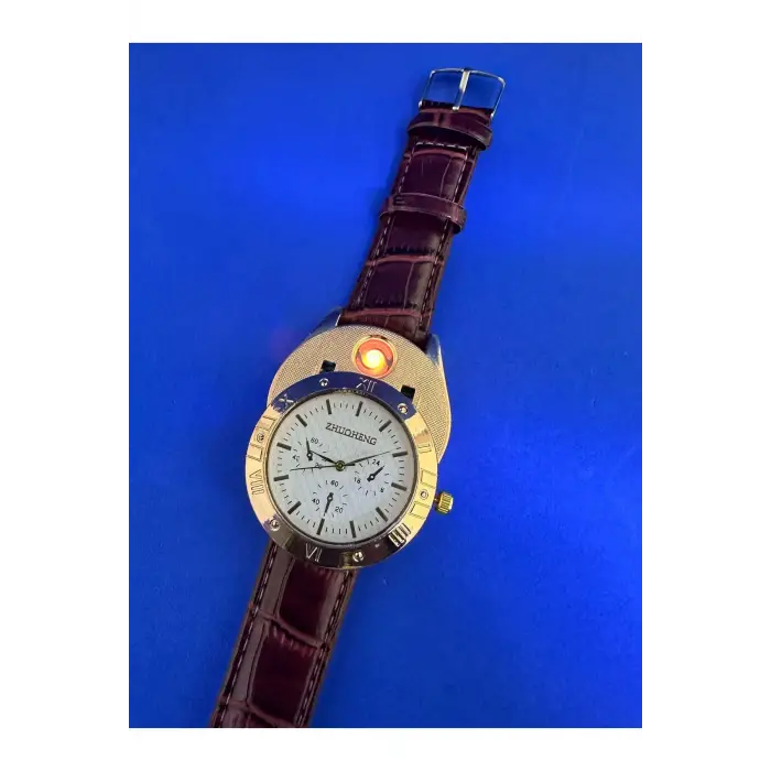 AlsepeteAvm Metal Kol Saati Usb Şarjlı Çakmak Hem Saat Hem Çakmak