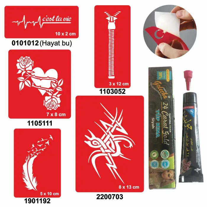 Örtücü  Desenleri Hint Kınası ile Geçici Dövme Yapma Seti