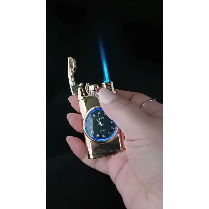 Retro Tetik Sistemli Parlak Gold Çift Fonksiyonlu Çakmak