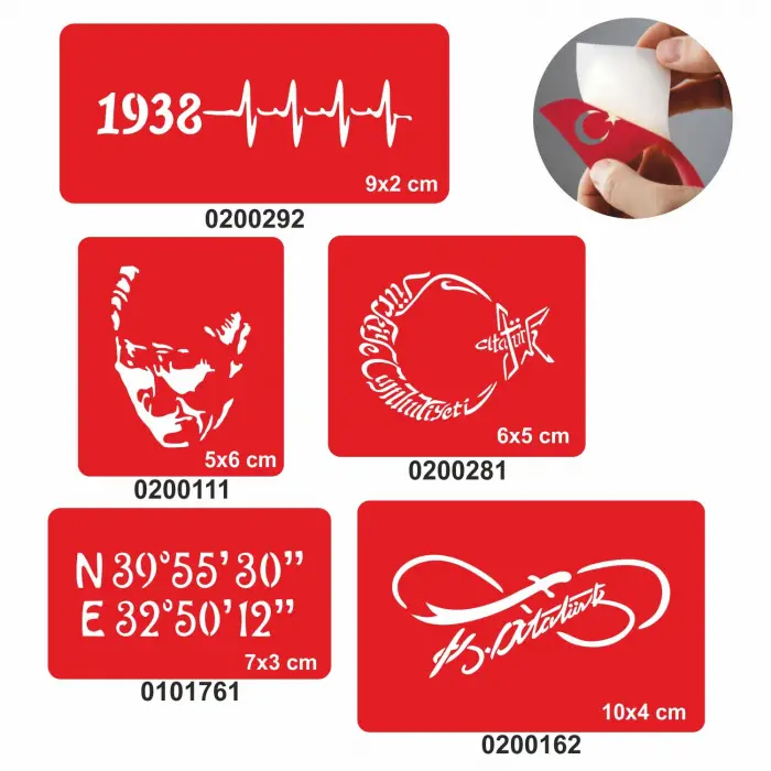 Türkiye Cumhuriyeti 5 li Set Geçici Dövme Kına Şablonu