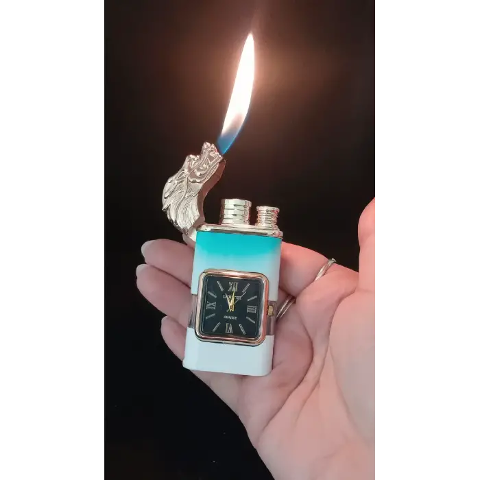 Turkuaz Ombre Saatli Ejderha Başlıklı Jet Alev Çakmak