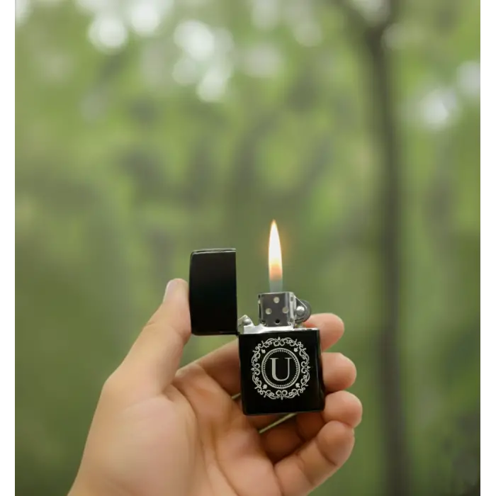 U Harfli Kişiye Özel Harf Baskılı Benzinli Çakmak