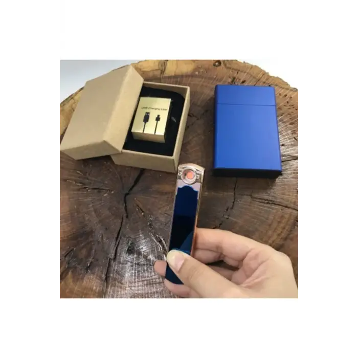 AlsepeteAvm Usb Alevsiz Şarjlı Çakmak Ve Metal Slim Tabaka Seti